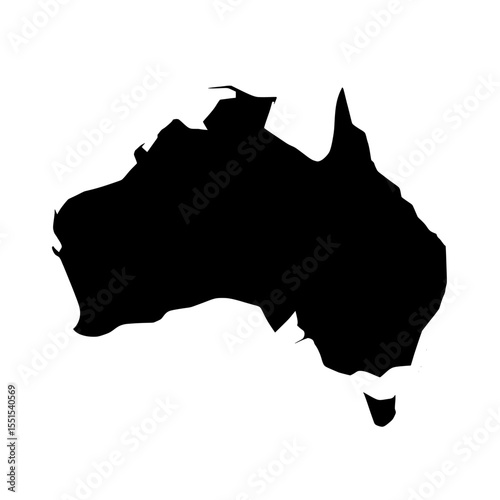 An orange silhouette of Australia with a thick black sharp contour outline is presented as a simple modern icon on a white background