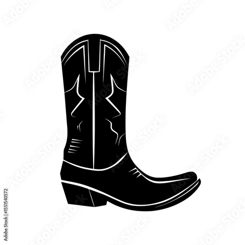 Modern illustration of a cowboy boot silhouette icon logo isolated on a white background