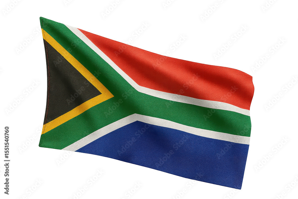 Fototapeta premium South African flag waving isolated on transparent background, national symbol