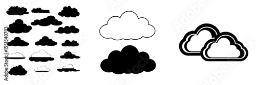 Clouds serve as modern outlines for the background of architectural elevations