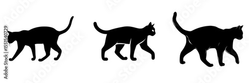 A feline pose is depicted in a modern illustration of a walking cat silhouette on a white background