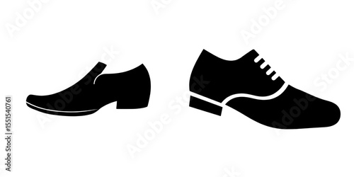 A solitary male shoe silhouette is depicted against a white backdrop, exemplifying a contemporary illustration design for a men's shoe icon