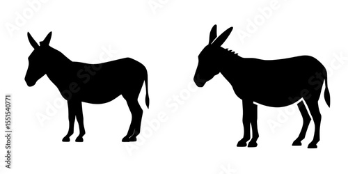 A modern flat illustration design featuring the silhouette of a donkey set against a white background