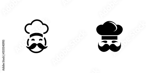 Chef cook logos frequently incorporate a toque and icon in a modern, flat style, accentuated by a mustache and beard, reflecting current chefs hat fashion trends