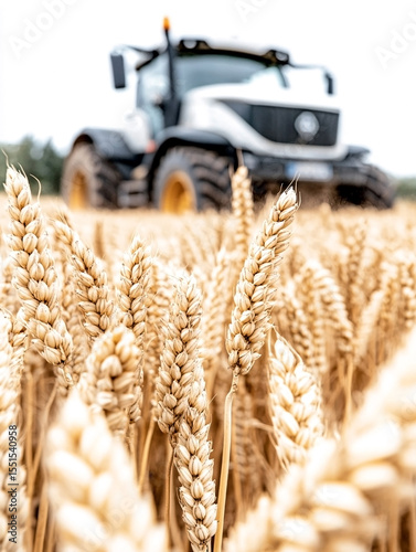 Agricultural machinery harvesting wheat