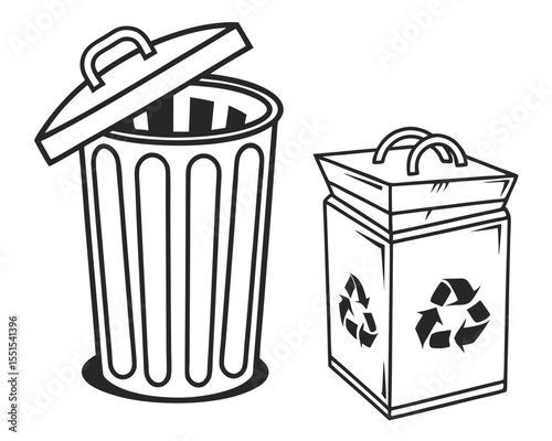 Trash Bin and Recycling Symbols Vector Icons