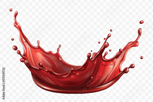 realistic  3d dynamic splash of liquid red wine in curve style isolated on transparent background