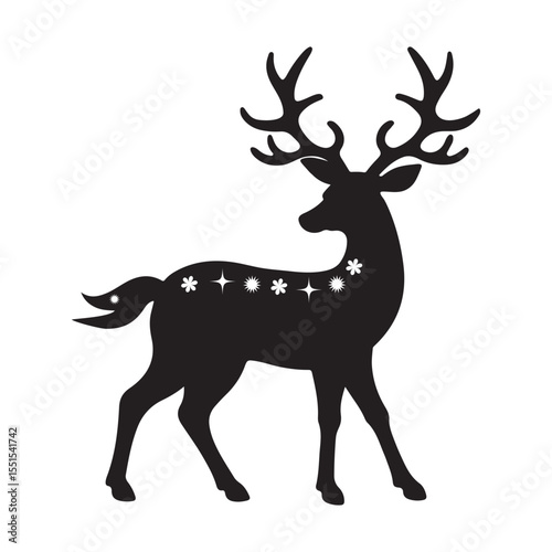 Elegant Black Deer Silhouette with Floral Accents for Christmas and Winter Designs