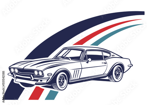 Classic american muscle car with racing stripes automotive design concept vector illustration