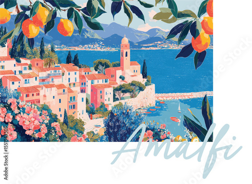 Amalfi coastline colourful mediterranean travel destination. Summer vacation background