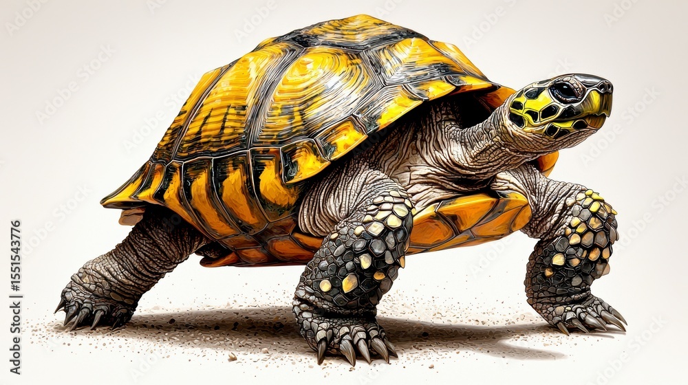 Fototapeta premium Striking Yellow and Black Tortoise A Close-Up View of a Reptile