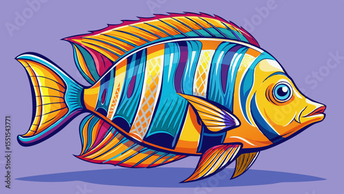 A hand-drawn style illustration of a tropical fish. The style is clean, vibrant, and vector-like, with strong contrasts, with shadows, and crisp lines