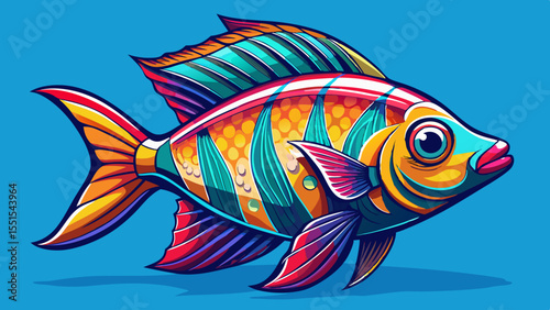 A hand-drawn style illustration of a tropical fish. The style is clean, vibrant, and vector-like, with strong contrasts, with shadows, and crisp lines