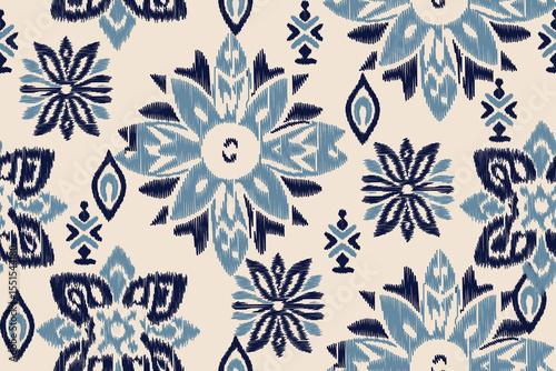 Ikat paisley embroidery on the fabric in Indonesia,India and asian countries.geometric ethnic oriental seamless pattern.Aztec style. illustration.design for texture,fabric,clothing,wrapping,carpet