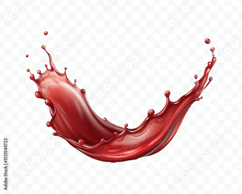realistic  3d dynamic splash of liquid red wine in curve style isolated on transparent background