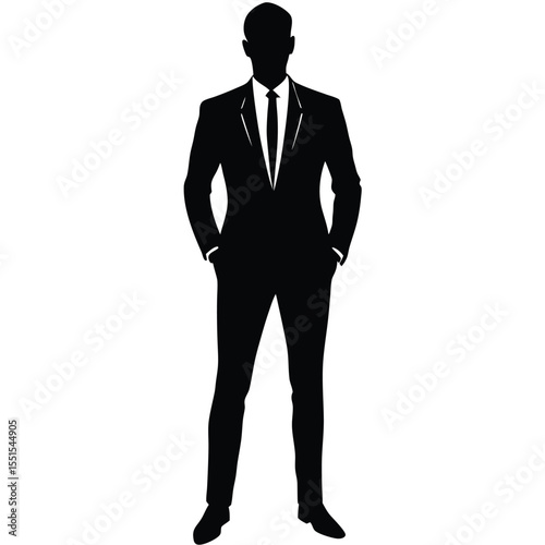 Elegant Black Silhouette FullLength of a Man in Stylish Business Suit