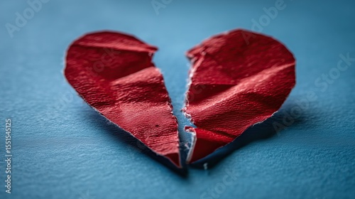 Torn Heart: Symbolizing Pain Loss and Emotional Distress on Blue Background
