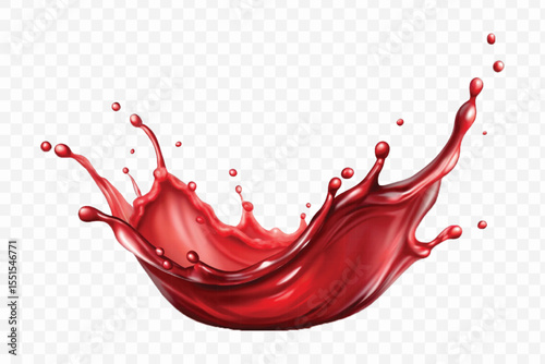 realistic  3d dynamic splash of liquid red wine in curve style isolated on transparent background
