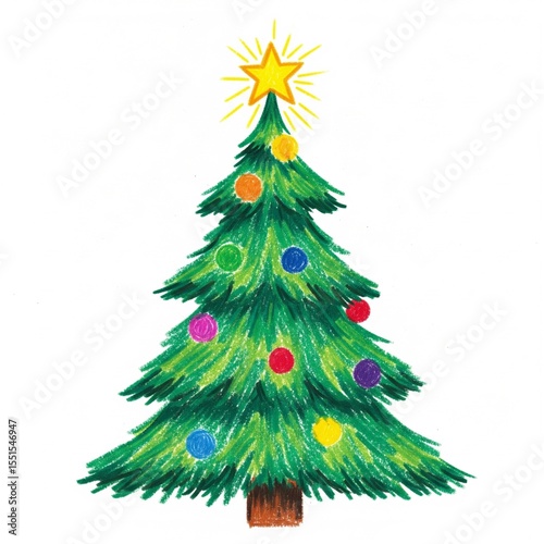 christmas tree on white background crayon drawing