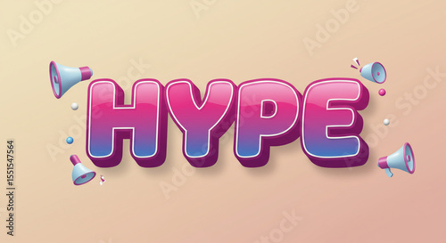 Hype Bold 3D Text Effect Design with Megaphones