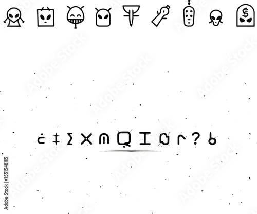 Create a Unknown alphabet, Alien hieroglyphics symbols. Vector unknown language alphabet vector art with white background.