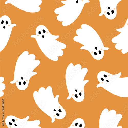 Cute Halloween ghost seamless pattern. Spooky Halloween hand drawn vector background	