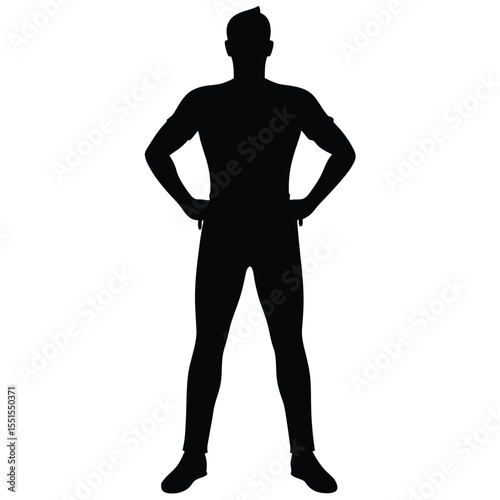 Muscular Man Silhouette with Hands on Hips Fitness, Strength, and Confidence
