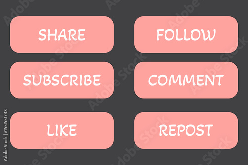 Set of social media buttons — share, follow, like, comment