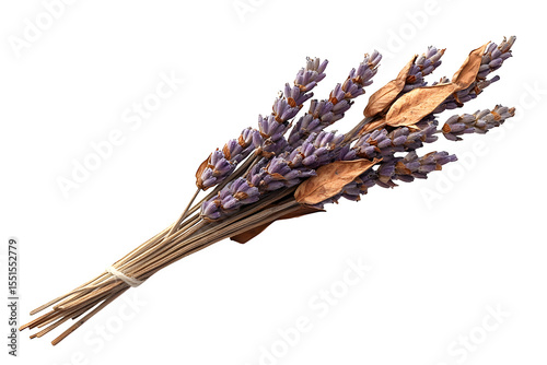 Dried lavender sprig, rustic herbal element isolated on white, boho aesthetic