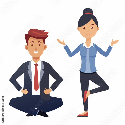 Funny sticker showing a panicked businessman beside a calm planner – humorous office contrast about deadlines, chaos, stress, and productivity for digital use