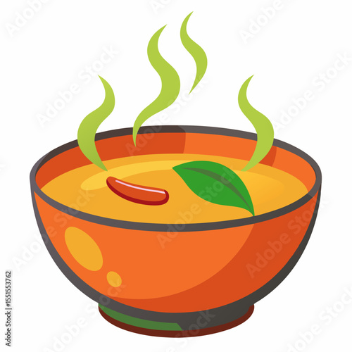 Vector illustration of hot soup in bowl – cartoon food icon with steam on white background. Great for menu designs, recipe cards, food blogs, and winter meal stickers.