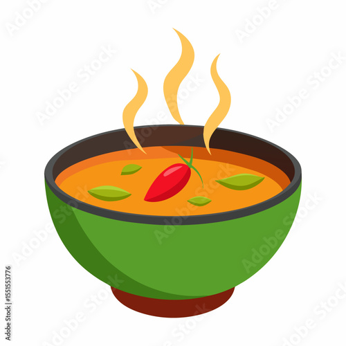 Hot soup vector on white – steaming bowl of warm cartoon food icon. Perfect for recipe illustrations, winter menus, or cozy kitchen meal sticker sets.