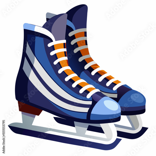 Ice hockey skate boots in vector flat design – cartoon black skates for cold sports and winter athletic themes. Ideal for sticker sets, icons, and game illustrations.
