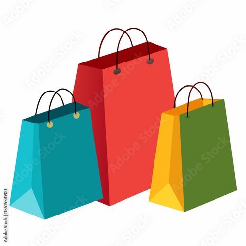 Flat paper shopping bags icon – vector illustration for retail, ecommerce, packaging, or fashion store design. Perfect for minimal sticker sets or shop branding.