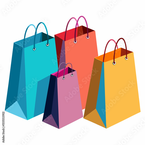 Eco-friendly paper shopping bags – flat vector icon on white. Use for branding, retail store designs, ecommerce, packaging, and environmental sticker collections.