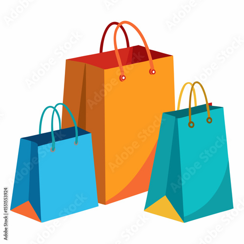 Paper shopping bags vector icon – flat cartoon illustration on white background. Great for ecommerce, retail, fashion, packaging, and sustainable branding designs.