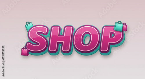 Vibrant 3D Shop Text Effect Design Element for Retail & E-commerce