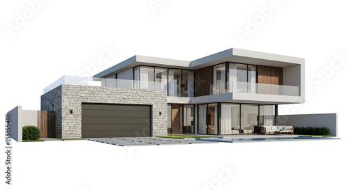 Modern luxury villa, 3d rendered isolated on white background