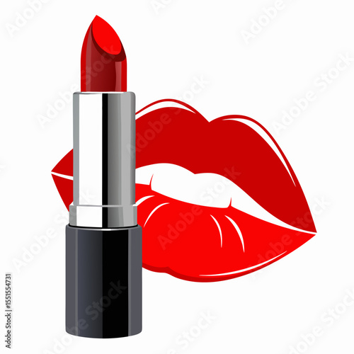 Vector illustration of red lipstick and lips – glossy cosmetic design perfect for beauty, fashion branding, makeup stickers and stylish print decor
