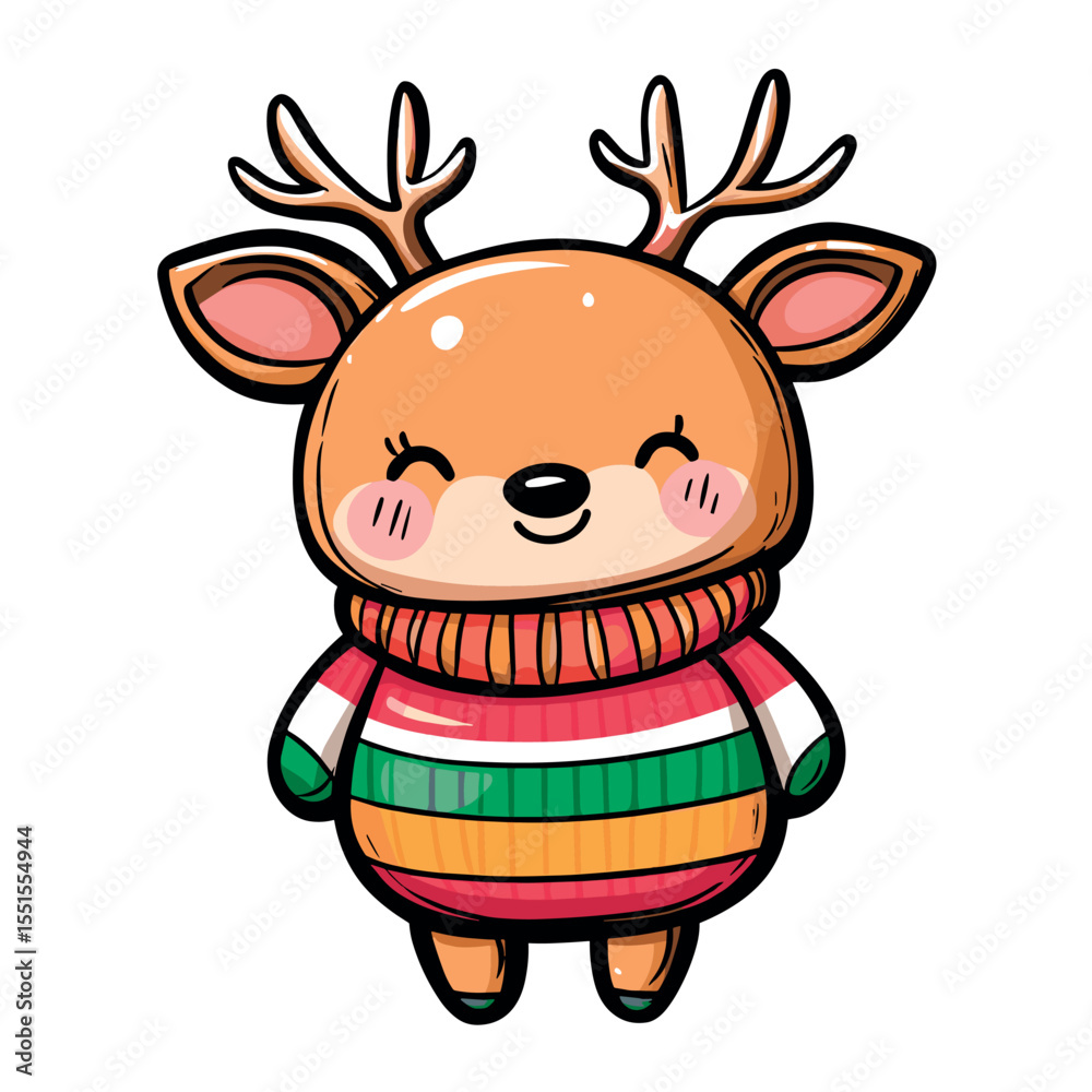 Naklejka premium cute little deer in cozy winter sweater isolated vector illustration