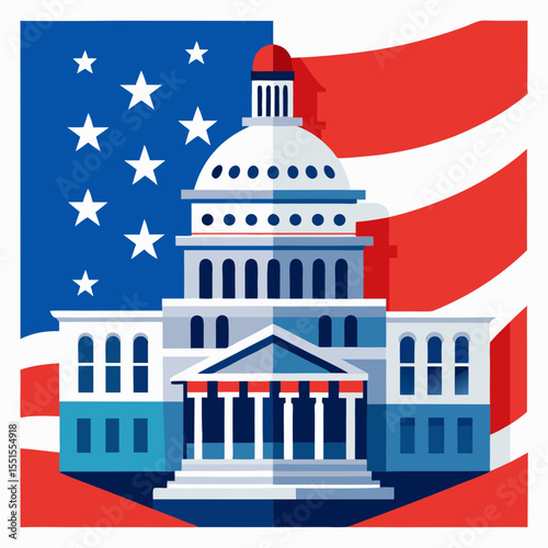 Iconic US Capitol dome vector – political landmark illustration for Washington DC travel posters, editorial visuals, and educational content