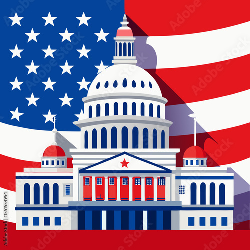 United States Capitol vector illustration – iconic government building graphic for education, travel posters, infographics, and patriotic designs