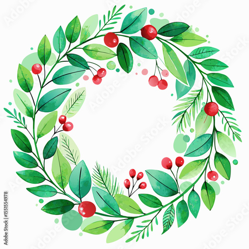 Soft watercolor botanical wreath illustration – circular floral art frame for wedding stationery, logo design, crafts and printable materials