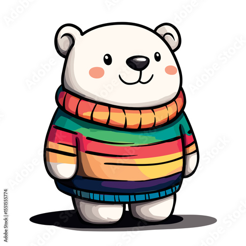 cute little ice bear in cozy winter sweater isolated vector illustration