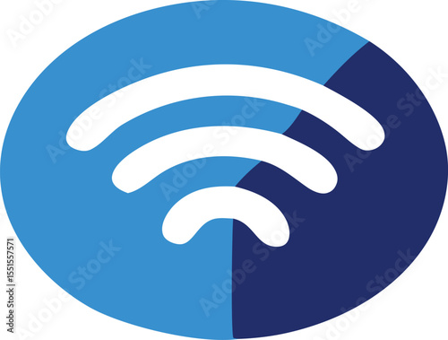 Modern abstract circular logo design featuring three white curved lines on a split blue background representing connectivity and technology