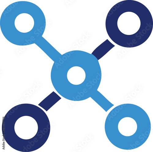 Abstract geometric network of connected circles and lines symbolizing data flow and interconnected systems in blue hues