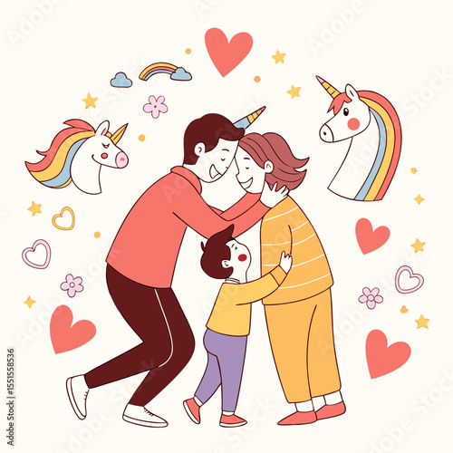 Happy parents. Beautiful unic design  vector, with love and family icons.