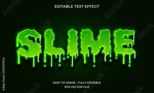 Neon green slime dripping text effect for scary horror halloween design editable vector