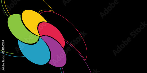 Colorful overlapping circles of infographic pie chart divided into 4 parts. Diagram, chart with 4 steps. Vector modern.