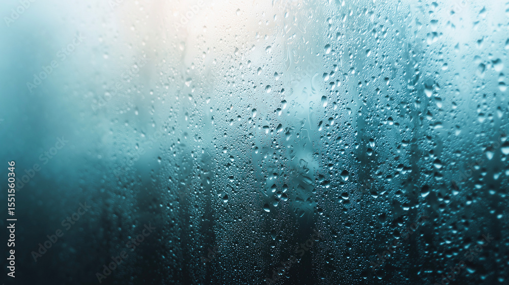 Obraz premium 雨上がりの窓ガラスに残る水滴と淡い光のグラデーション（自然・季節・癒し・背景）